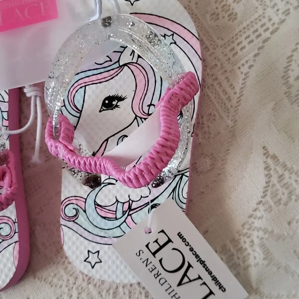 Children's Place Unicorn Flip Flops Baby Sz 4/5